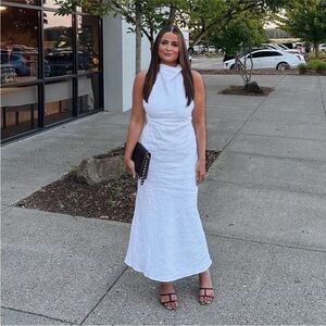 Reformation Casette Linen Dress in White